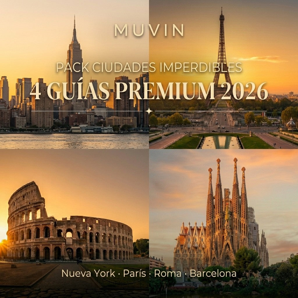 🏙️ Pack Ciudades Imperdibles | 4 Guías Premium Muvin — Nueva York, París, Roma y Barcelona
