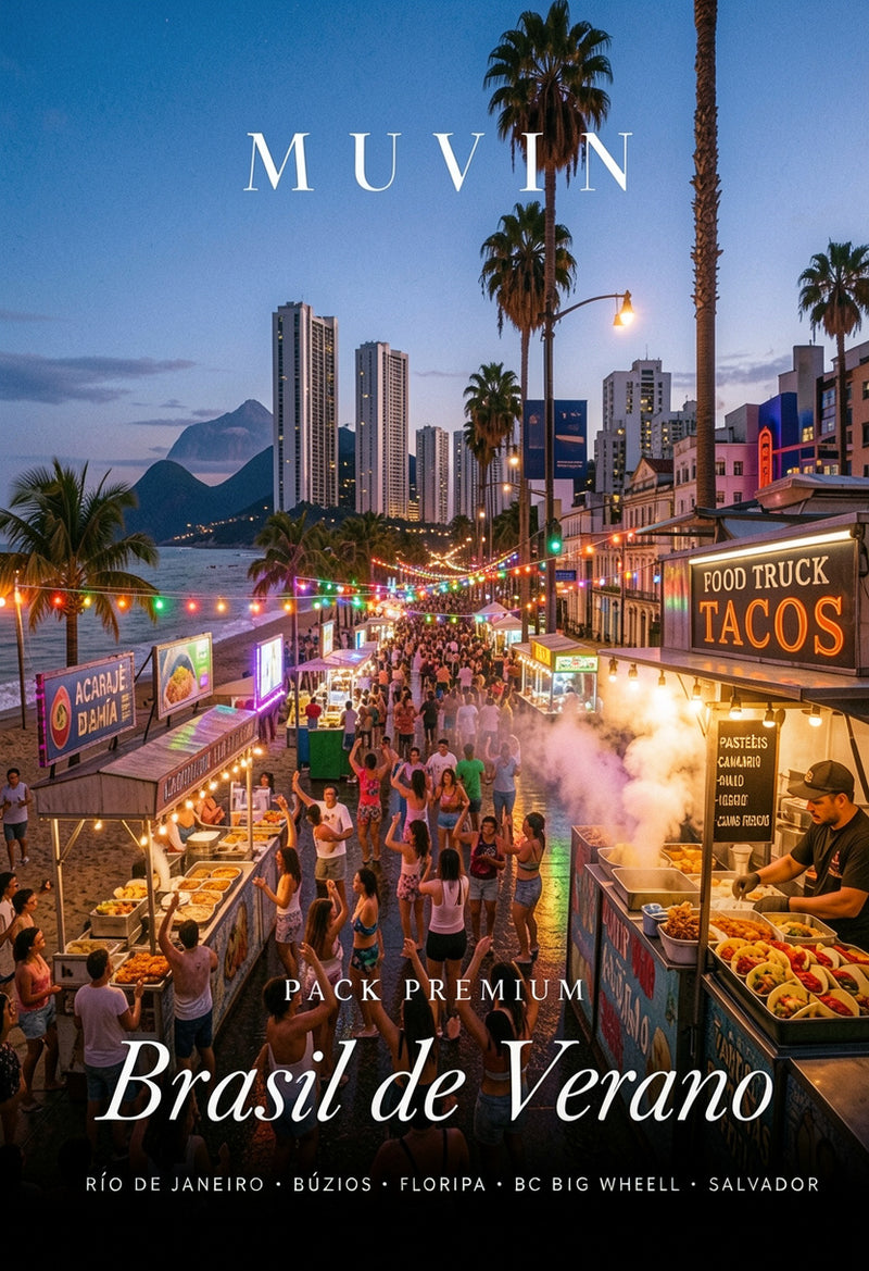 Pack Brasil de Verano | 5 Guías Premium Muvin — Río de Janeiro, Búzios, Florianópolis, Balneário Camboriú y Salvador de Bahía